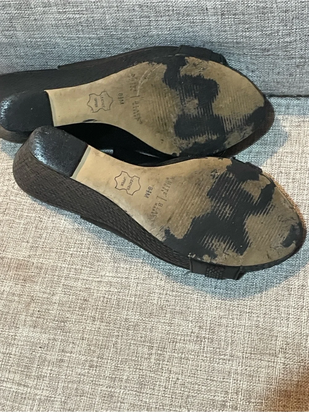 White House Black Market Venice Black Leather Wedge Sandals Women’s Size 8.5